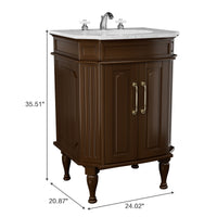 Providence 24" Freestanding Bathroom Vanity with White Marble Top, Ceramic Sink, Fully Assembled