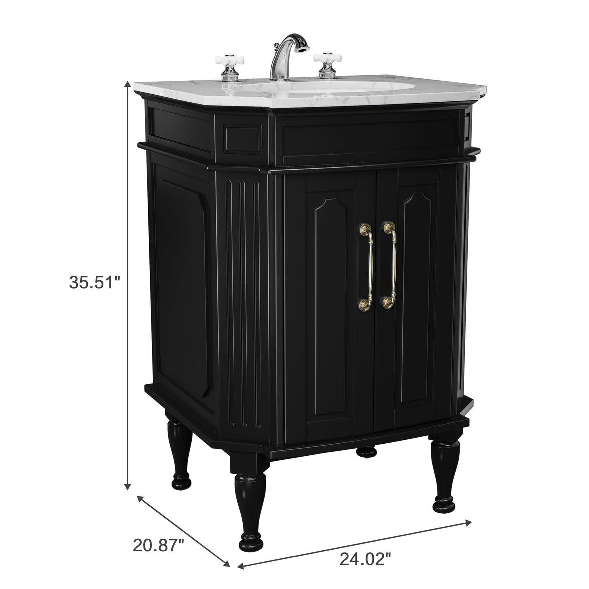 Providence 24" Freestanding Bathroom Vanity with White Marble Top, Ceramic Sink, Fully Assembled