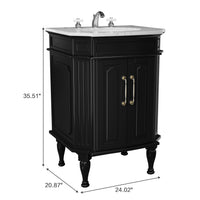 Providence 24" Freestanding Bathroom Vanity with White Marble Top, Ceramic Sink, Fully Assembled