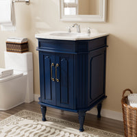 Providence 24" Freestanding Bathroom Vanity with White Marble Top, Ceramic Sink, Fully Assembled