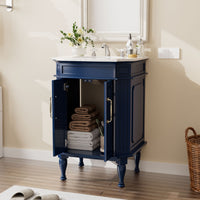Providence 24" Freestanding Bathroom Vanity with White Marble Top, Ceramic Sink, Fully Assembled