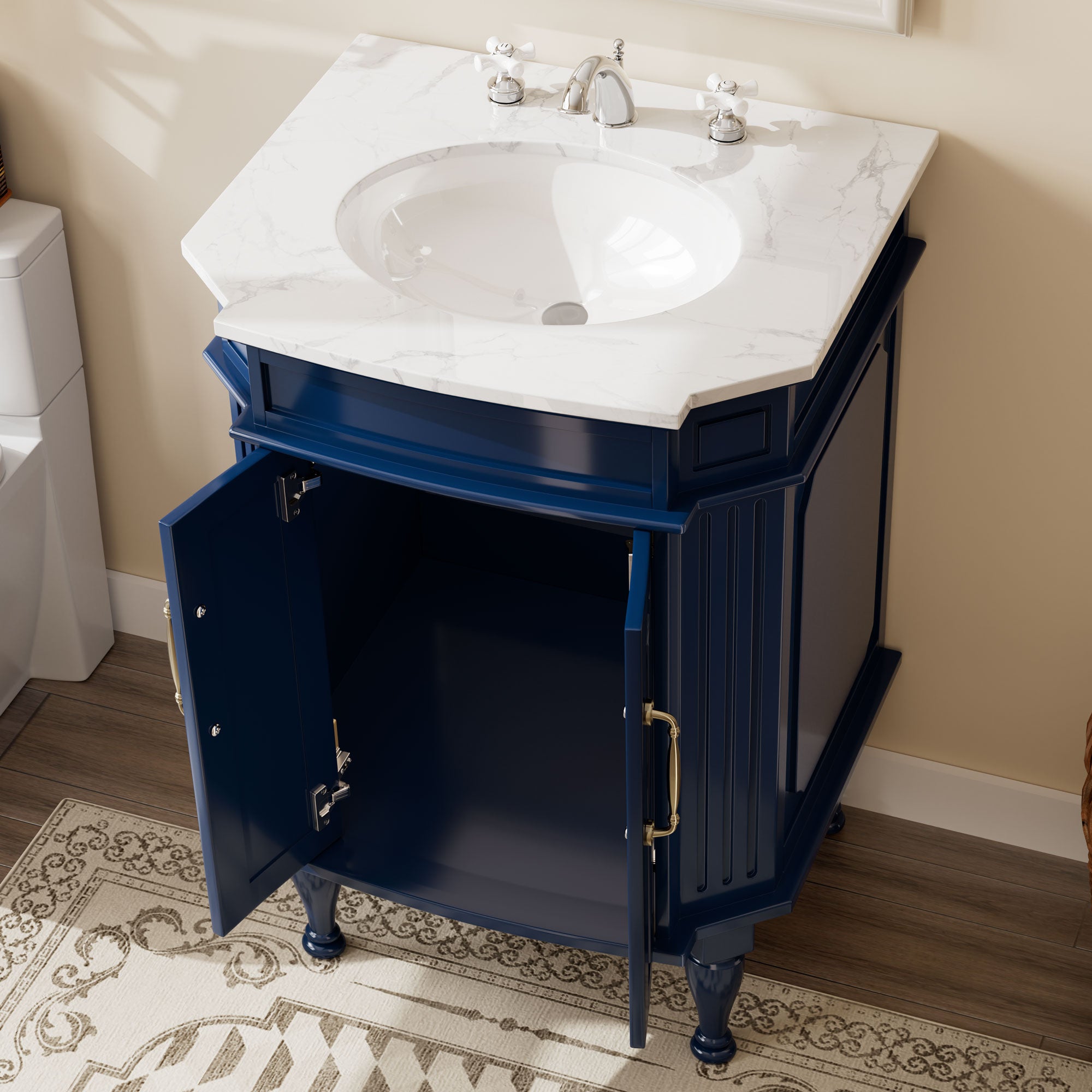 Providence 24" Freestanding Bathroom Vanity with White Marble Top, Ceramic Sink, Fully Assembled