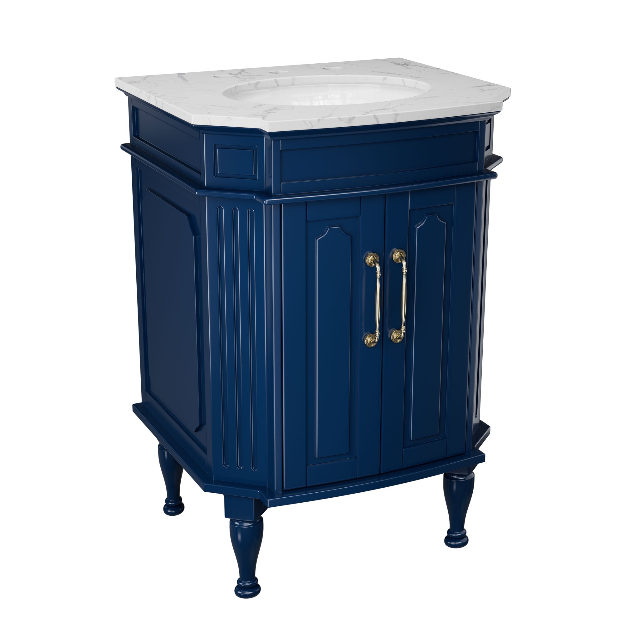 Providence 24" Freestanding Bathroom Vanity with White Marble Top, Ceramic Sink, Fully Assembled
