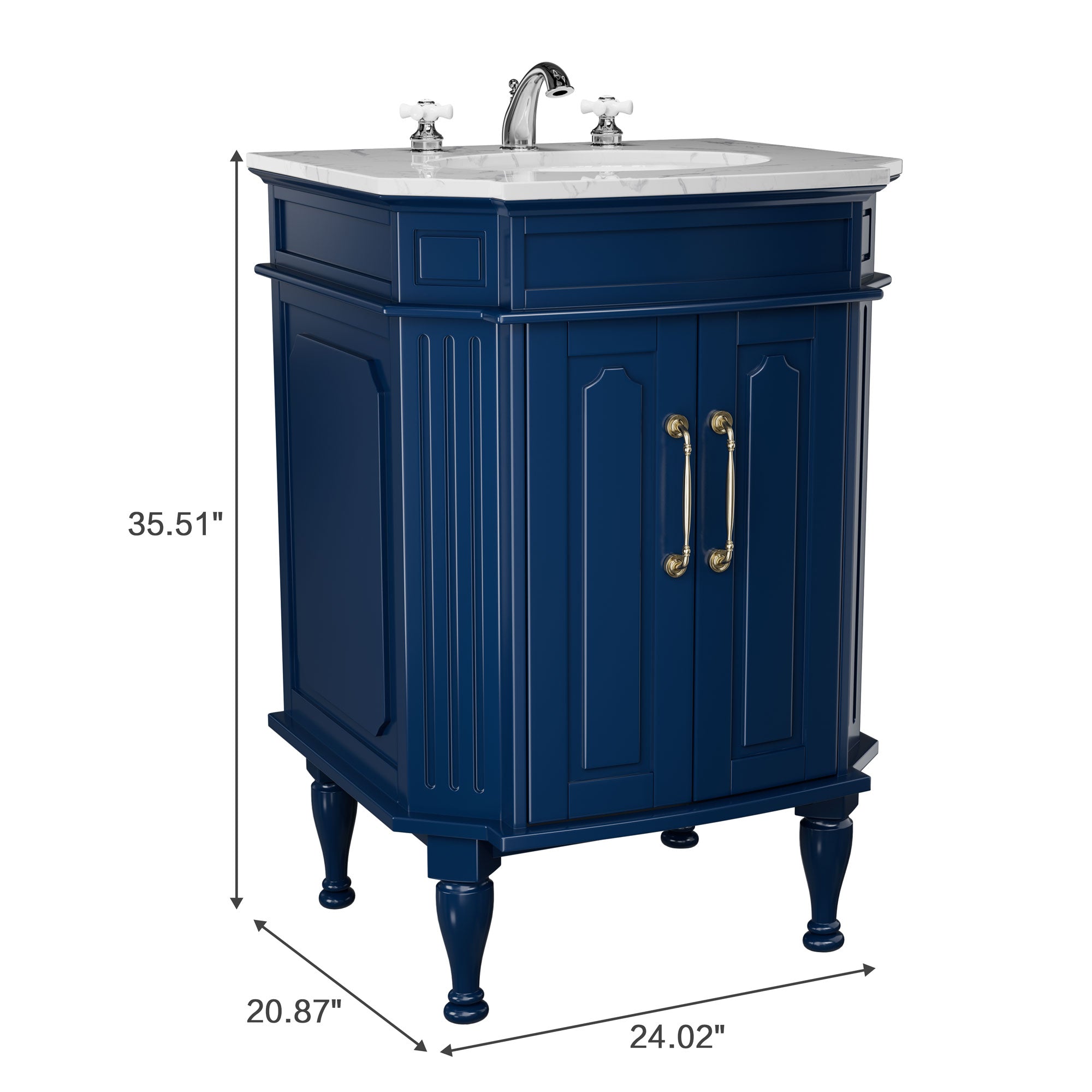 Providence 24" Freestanding Bathroom Vanity with White Marble Top, Ceramic Sink, Fully Assembled