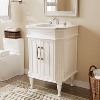 Providence 24" Freestanding Bathroom Vanity with White Marble Top, Ceramic Sink, Fully Assembled