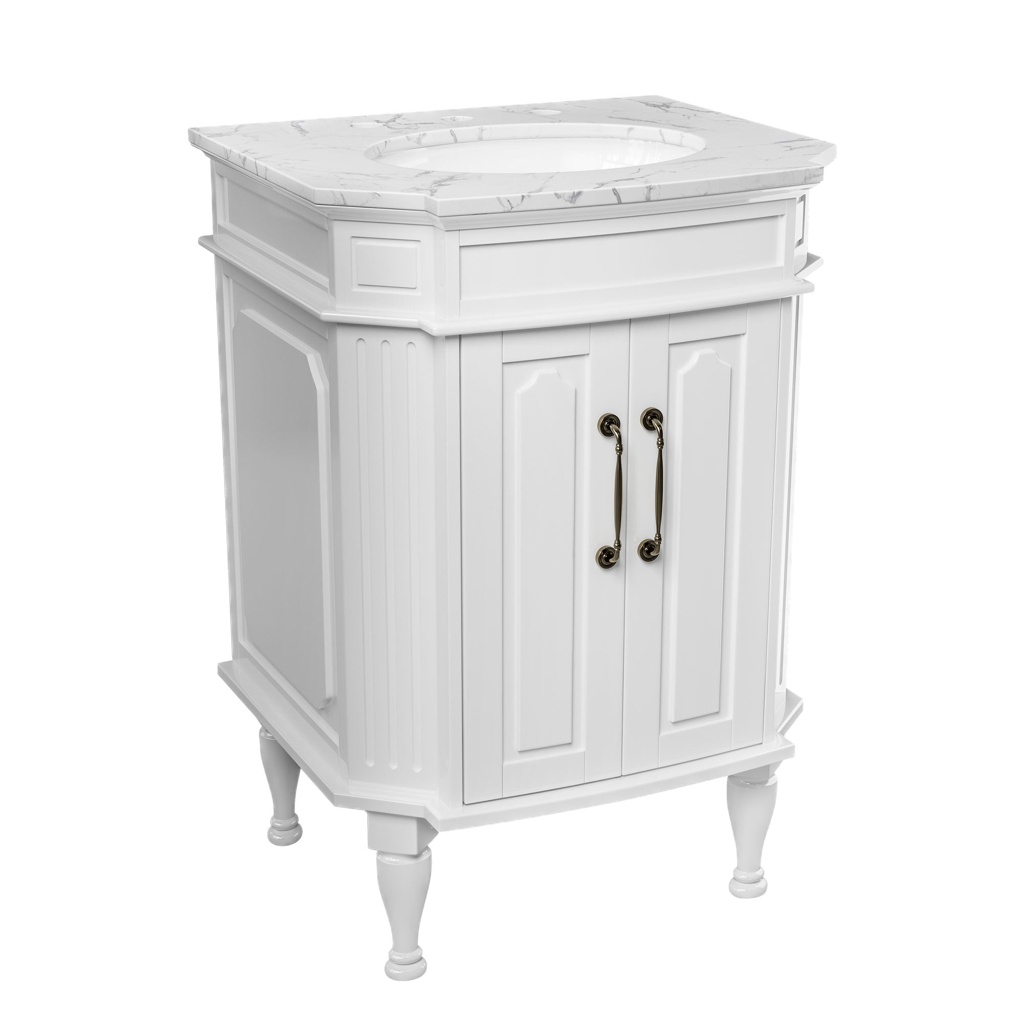 Providence 24" Freestanding Bathroom Vanity with White Marble Top, Ceramic Sink, Fully Assembled