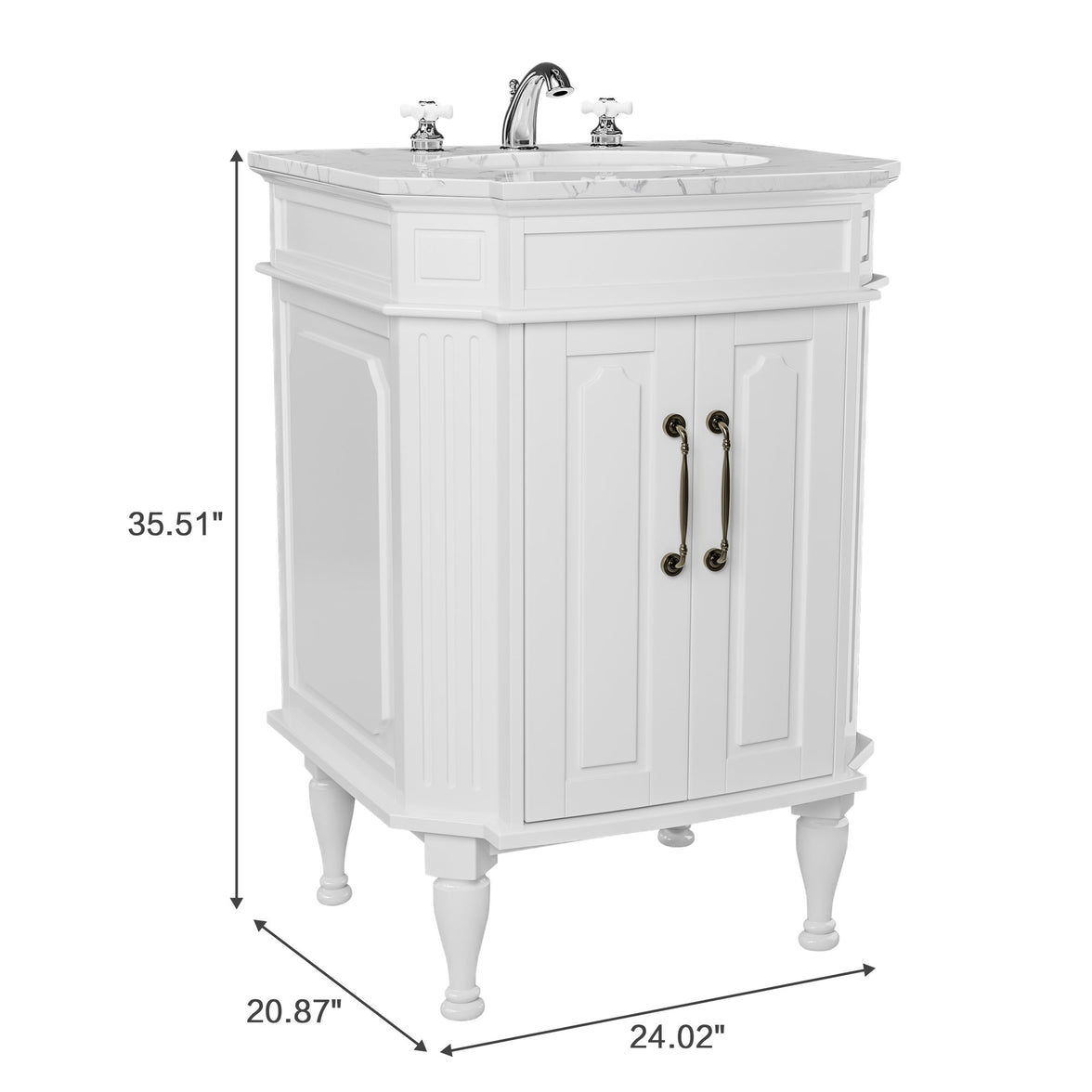 Providence 24" Freestanding Bathroom Vanity with White Marble Top, Ceramic Sink, Fully Assembled