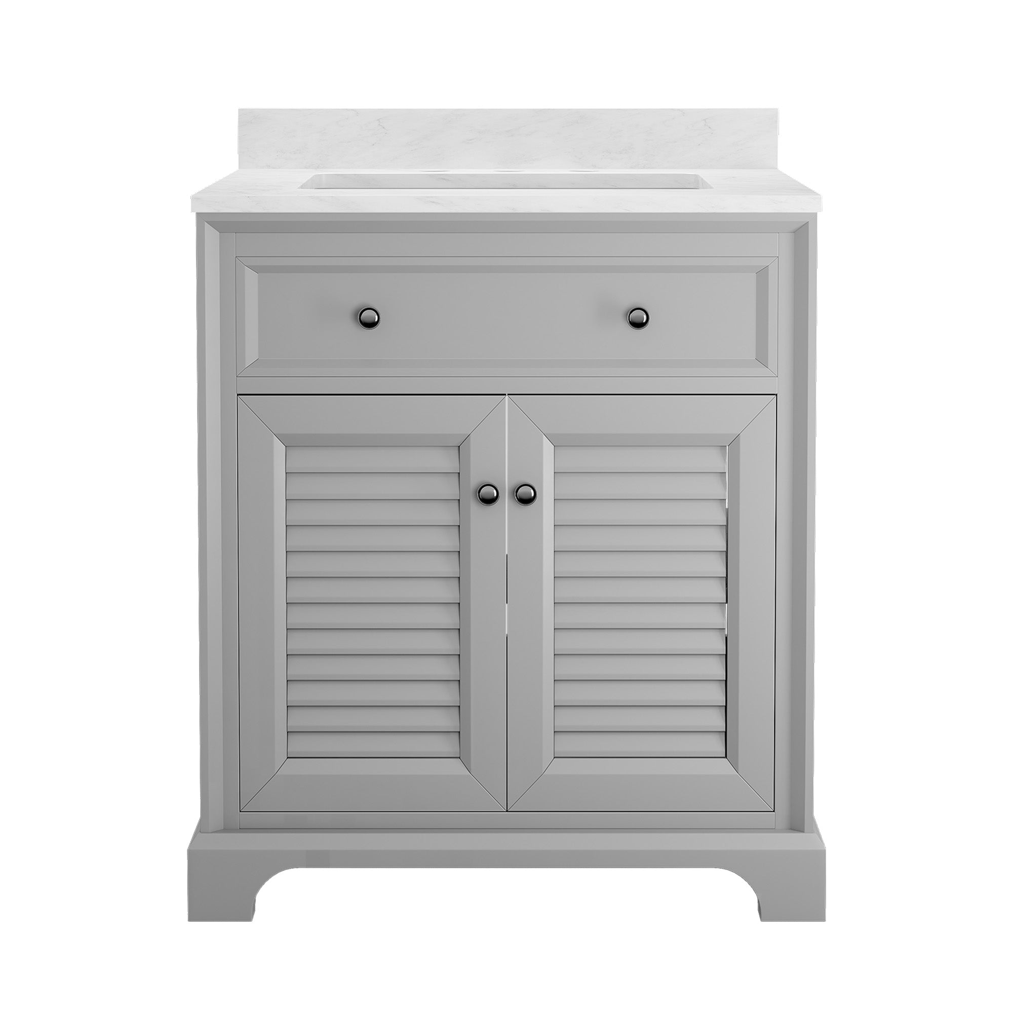 Coastal 28" Freestanding Bathroom Vanity with Louvered Cabinet Door and Engineered Marble Top, Fully Assembled
