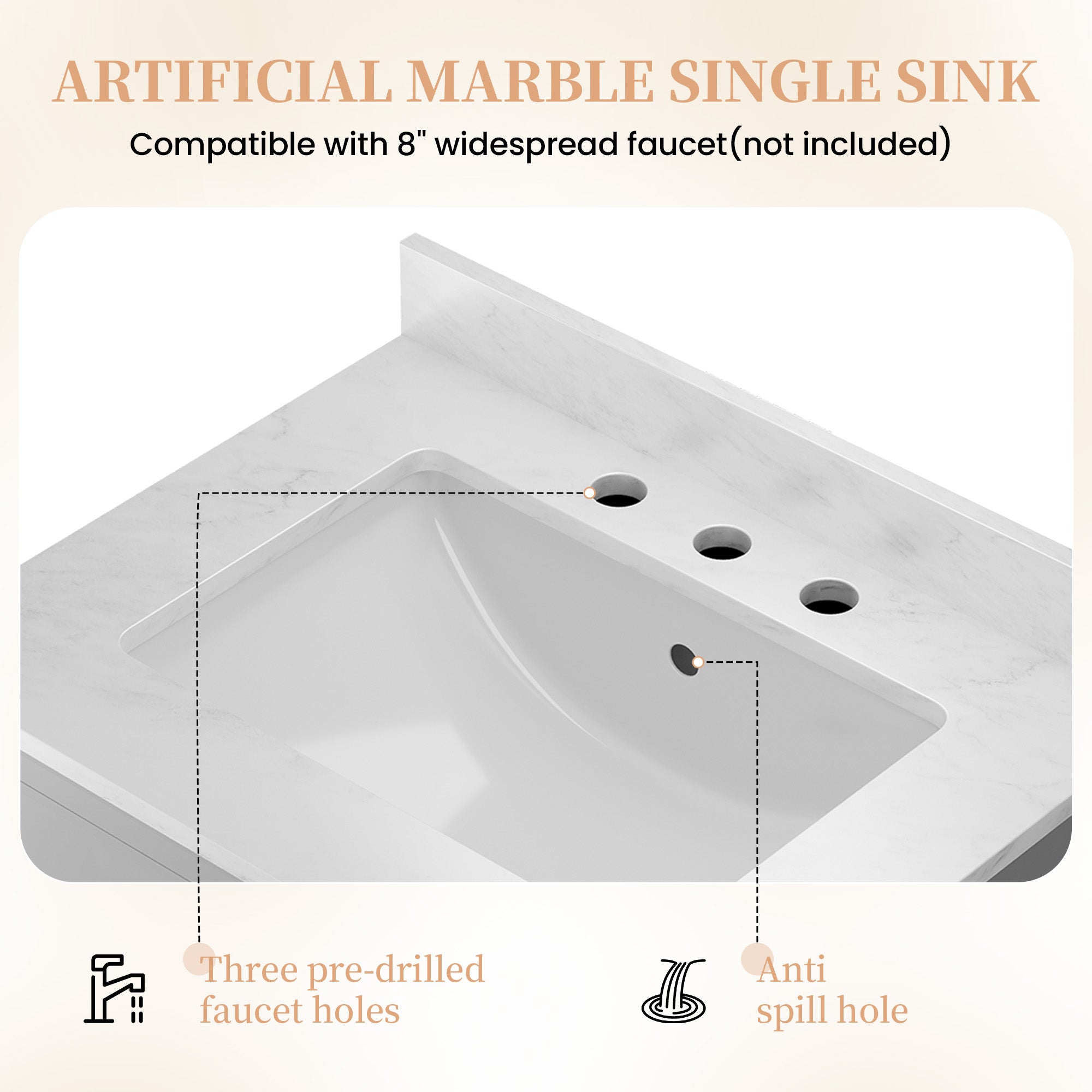 Coastal 28" Freestanding Bathroom Vanity with Louvered Cabinet Door and Engineered Marble Top, Fully Assembled