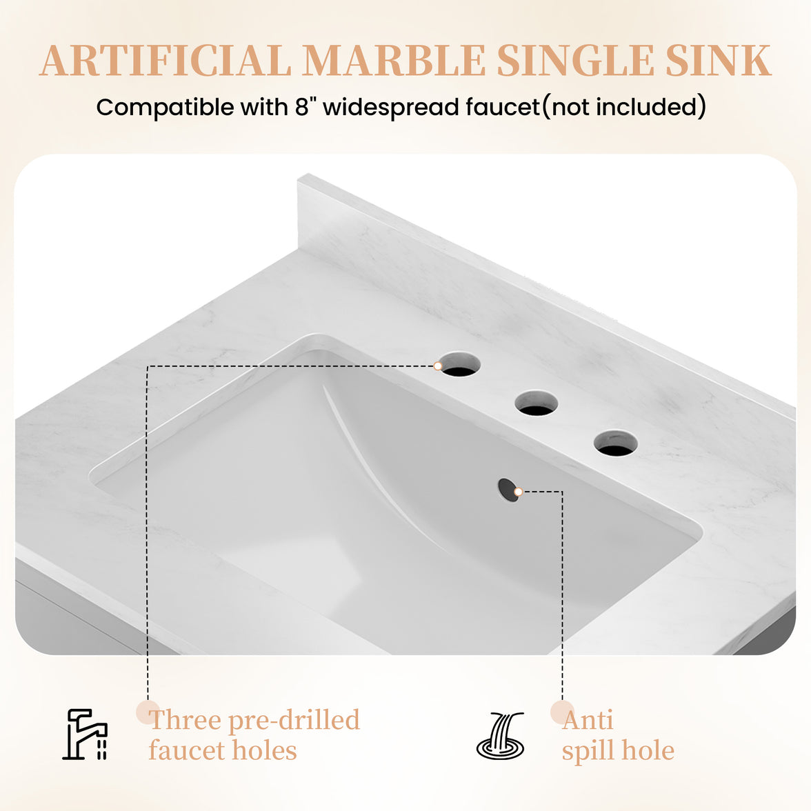 Coastal 28" Freestanding Bathroom Vanity with Louvered Cabinet Door and Engineered Marble Top, Fully Assembled