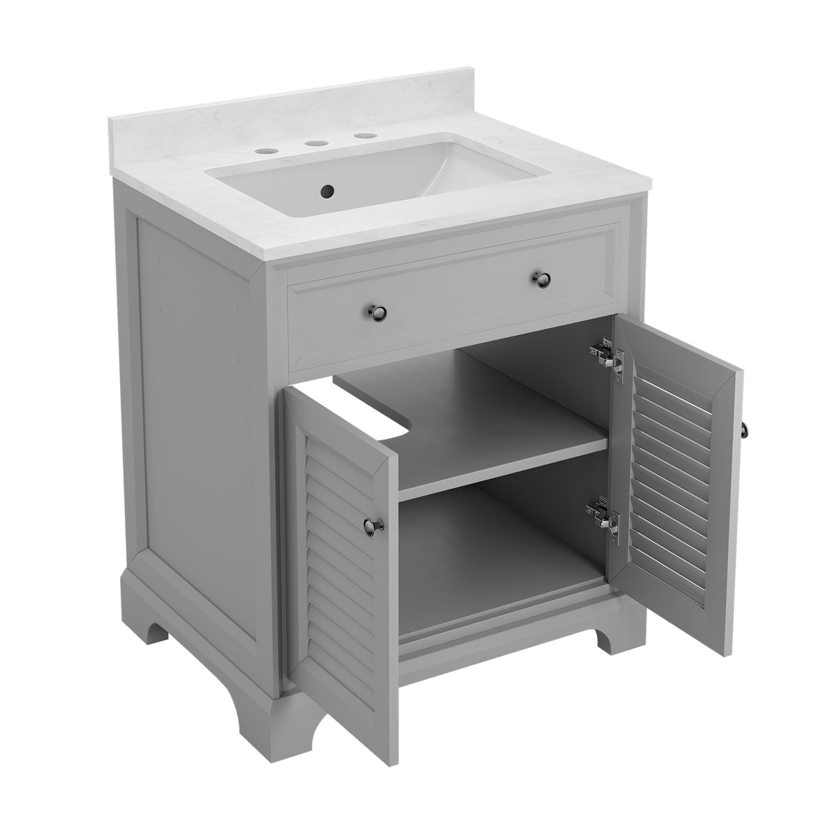 Coastal 28" Freestanding Bathroom Vanity with Louvered Cabinet Door and Engineered Marble Top, Fully Assembled