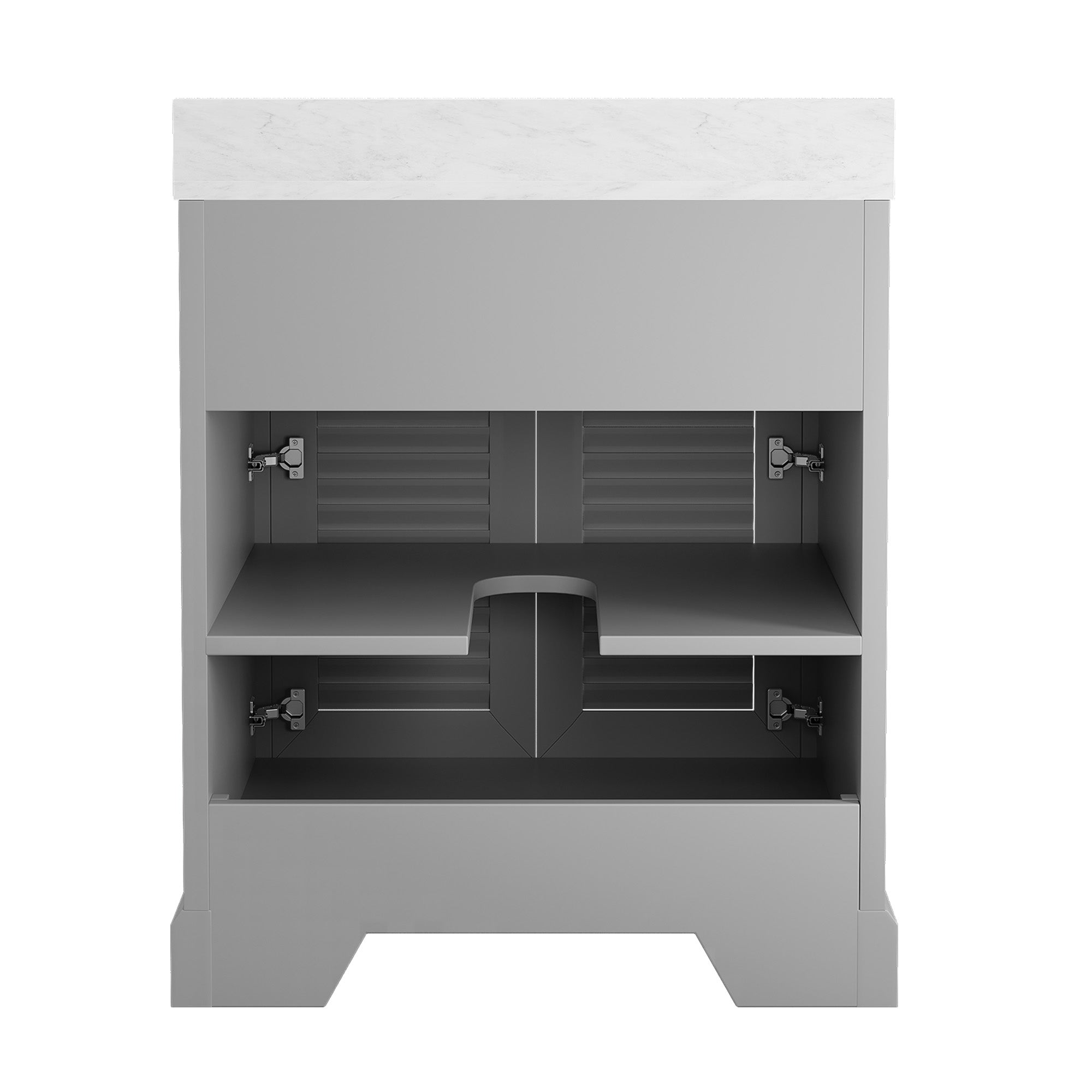 Coastal 28" Freestanding Bathroom Vanity with Louvered Cabinet Door and Engineered Marble Top, Fully Assembled
