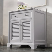 Coastal 28" Freestanding Bathroom Vanity with Louvered Cabinet Door and Engineered Marble Top, Fully Assembled