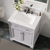 Coastal 28" Freestanding Bathroom Vanity with Louvered Cabinet Door and Engineered Marble Top, Fully Assembled