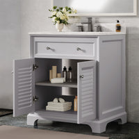 Coastal 28" Freestanding Bathroom Vanity with Louvered Cabinet Door and Engineered Marble Top, Fully Assembled