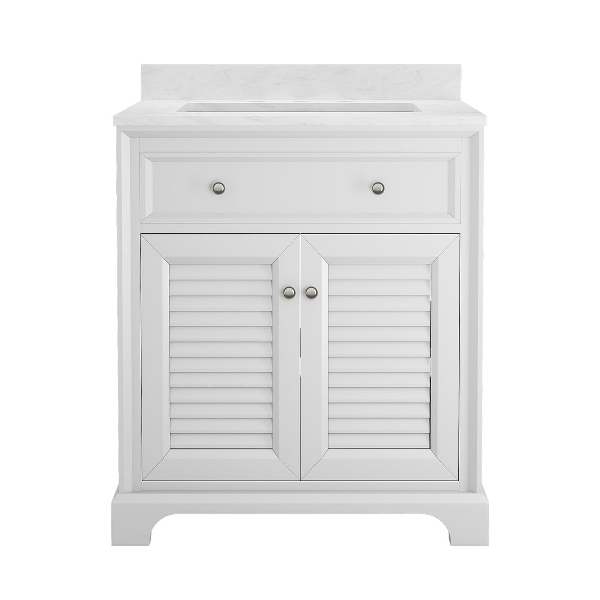Coastal 28" Freestanding Bathroom Vanity with Louvered Cabinet Door and Engineered Marble Top, Fully Assembled