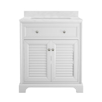 Coastal 28" Freestanding Bathroom Vanity with Louvered Cabinet Door and Engineered Marble Top, Fully Assembled