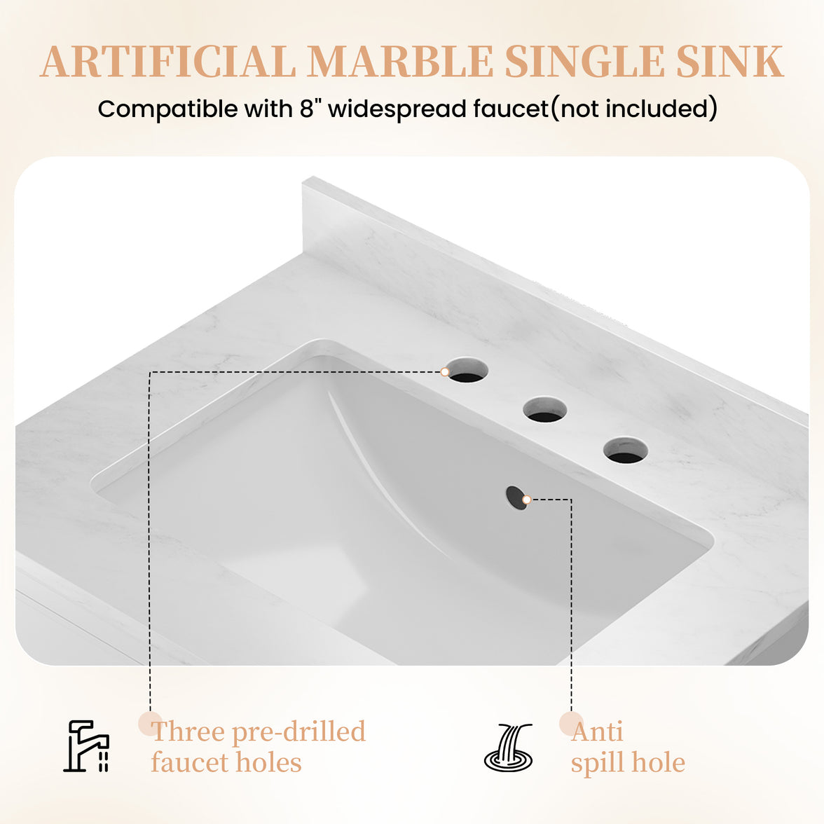 Coastal 28" Freestanding Bathroom Vanity with Louvered Cabinet Door and Engineered Marble Top, Fully Assembled