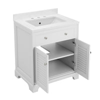Coastal 28" Freestanding Bathroom Vanity with Louvered Cabinet Door and Engineered Marble Top, Fully Assembled