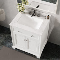 Coastal 28" Freestanding Bathroom Vanity with Louvered Cabinet Door and Engineered Marble Top, Fully Assembled
