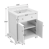 Coastal 28" Freestanding Bathroom Vanity with Louvered Cabinet Door and Engineered Marble Top, Fully Assembled
