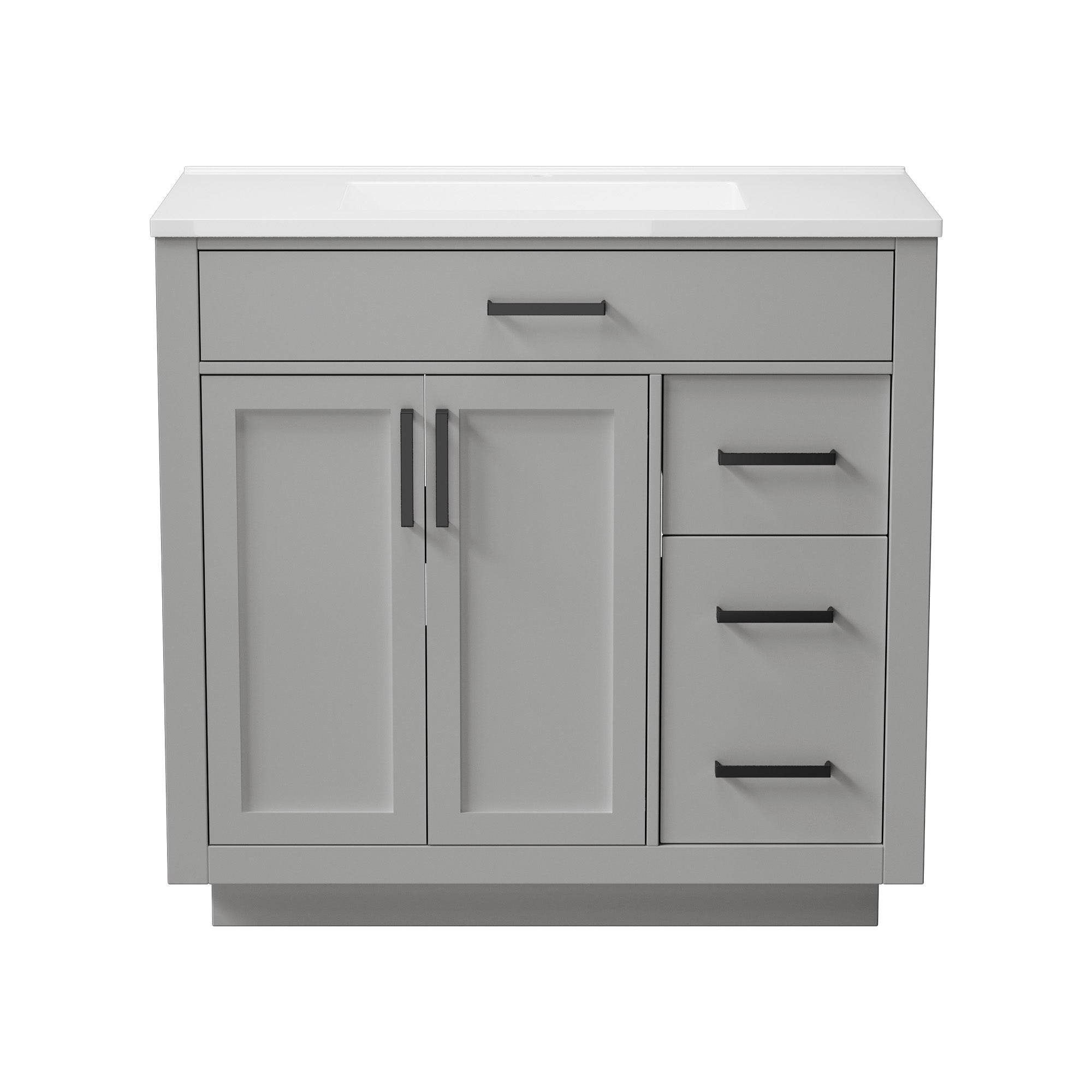 Madison 36" Freestanding Bathroom Vanity with White Ceramic Top, Soft-Close Drawers and Tip-Out Storage