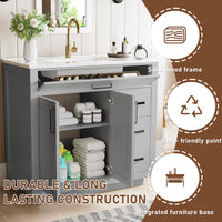 Madison 36" Freestanding Bathroom Vanity with White Ceramic Top, Soft-Close Drawers and Tip-Out Storage