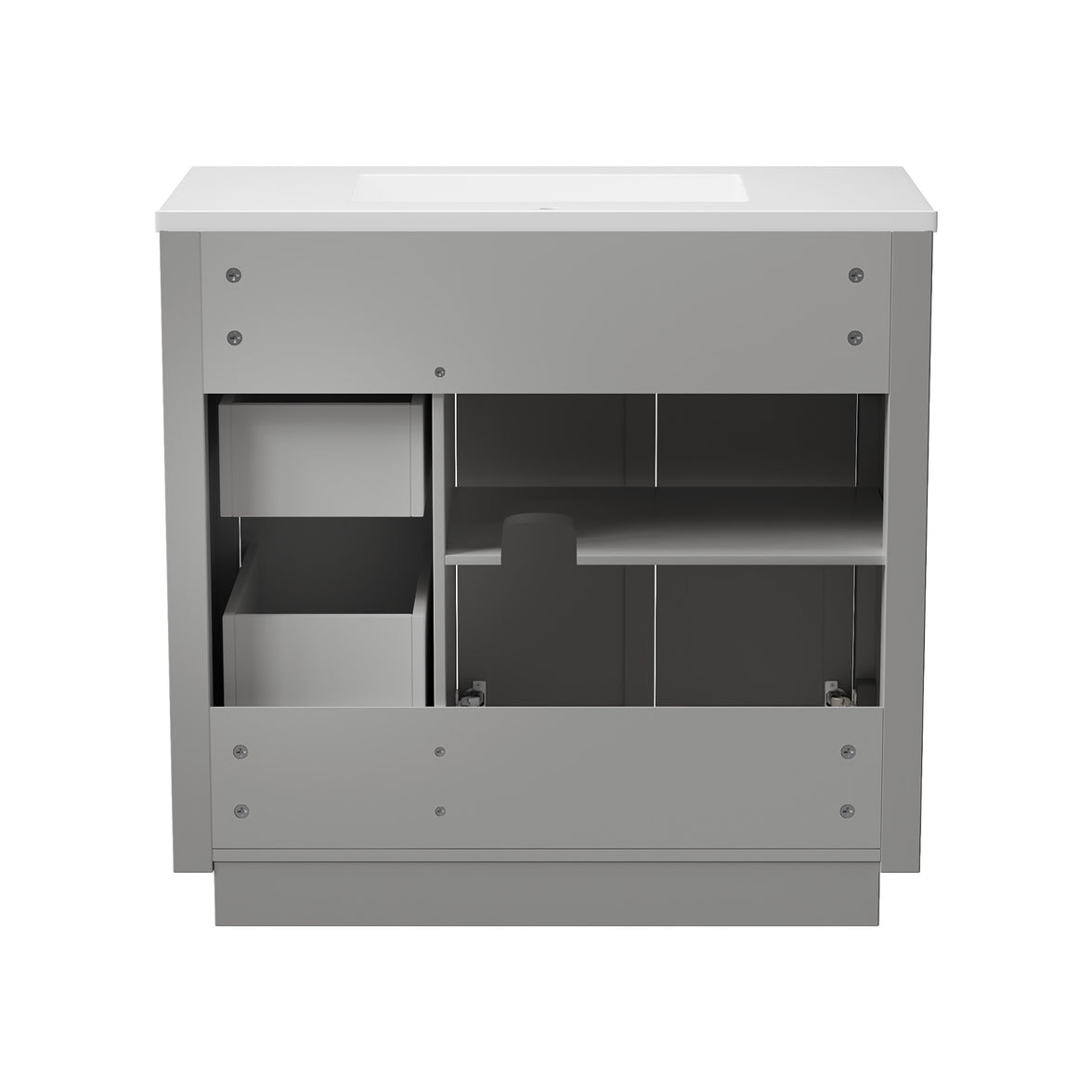 Madison 36" Freestanding Bathroom Vanity with White Ceramic Top, Soft-Close Drawers and Tip-Out Storage