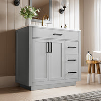 Madison 36" Freestanding Bathroom Vanity with White Ceramic Top, Soft-Close Drawers and Tip-Out Storage