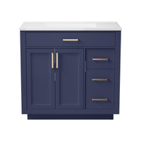 Madison 36" Freestanding Bathroom Vanity with White Ceramic Top, Soft-Close Drawers and Tip-Out Storage