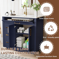 Madison 36" Freestanding Bathroom Vanity with White Ceramic Top, Soft-Close Drawers and Tip-Out Storage