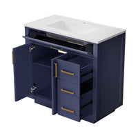 Madison 36" Freestanding Bathroom Vanity with White Ceramic Top, Soft-Close Drawers and Tip-Out Storage