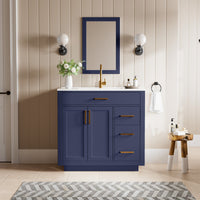 Madison 36" Freestanding Bathroom Vanity with White Ceramic Top, Soft-Close Drawers and Tip-Out Storage