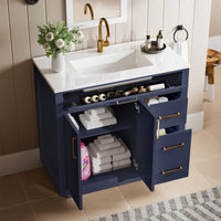 Madison 36" Freestanding Bathroom Vanity with White Ceramic Top, Soft-Close Drawers and Tip-Out Storage