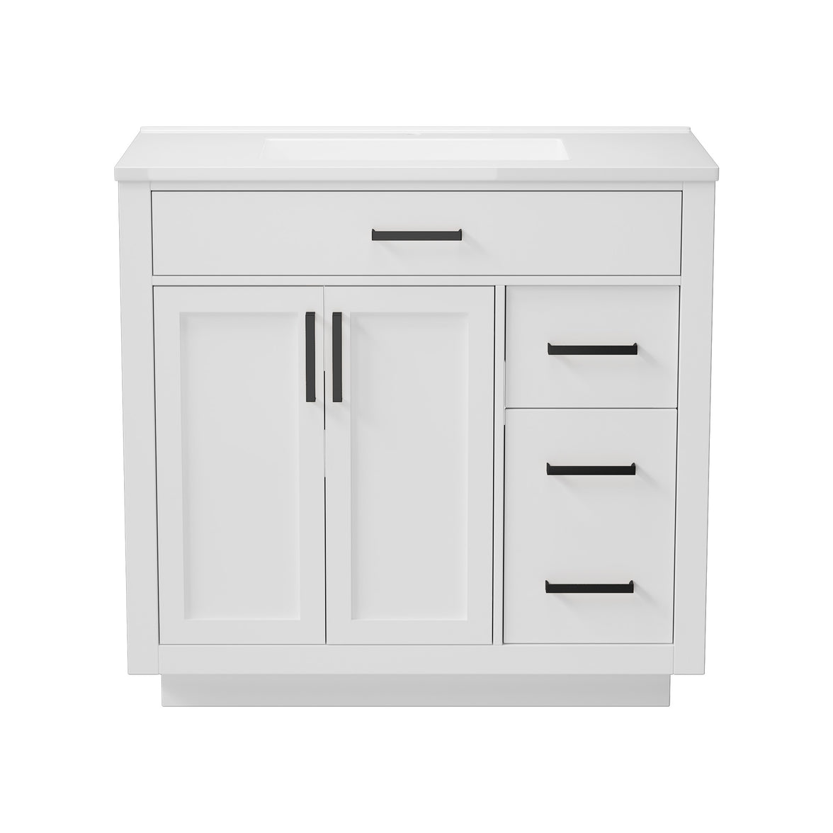 Madison 36" Freestanding Bathroom Vanity with White Ceramic Top, Soft-Close Drawers and Tip-Out Storage