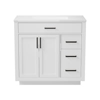 Madison 36" Freestanding Bathroom Vanity with White Ceramic Top, Soft-Close Drawers and Tip-Out Storage