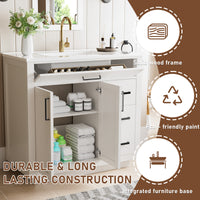 Madison 36" Freestanding Bathroom Vanity with White Ceramic Top, Soft-Close Drawers and Tip-Out Storage
