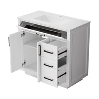 Madison 36" Freestanding Bathroom Vanity with White Ceramic Top, Soft-Close Drawers and Tip-Out Storage