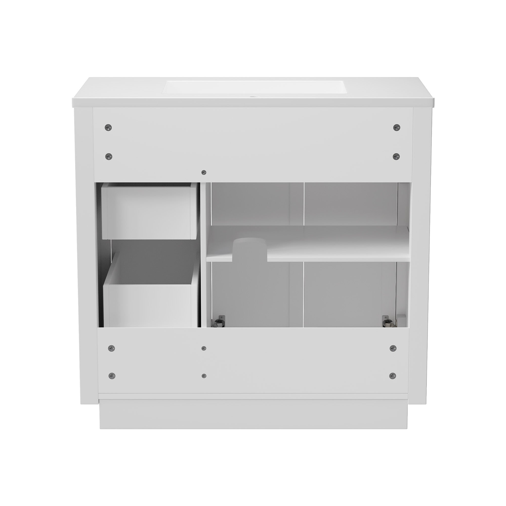 Madison 36" Freestanding Bathroom Vanity with White Ceramic Top, Soft-Close Drawers and Tip-Out Storage