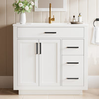 Madison 36" Freestanding Bathroom Vanity with White Ceramic Top, Soft-Close Drawers and Tip-Out Storage