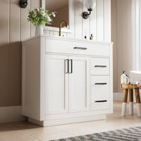 Madison 36" Freestanding Bathroom Vanity with White Ceramic Top, Soft-Close Drawers and Tip-Out Storage