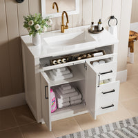 Madison 36" Freestanding Bathroom Vanity with White Ceramic Top, Soft-Close Drawers and Tip-Out Storage