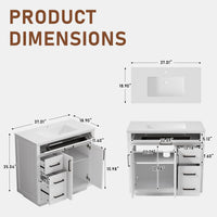 Madison 36" Freestanding Bathroom Vanity with White Ceramic Top, Soft-Close Drawers and Tip-Out Storage