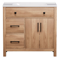 Maya 36" Freestanding Bathroom Vanity with White Ceramic Top, 3 Drawers and Cabinet Storage