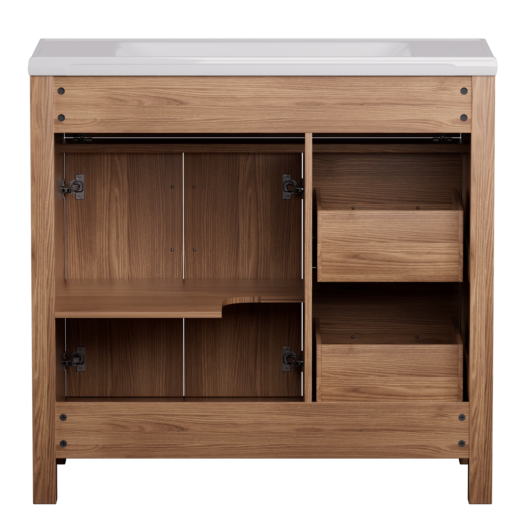 Maya 36" Freestanding Bathroom Vanity with White Ceramic Top, 3 Drawers and Cabinet Storage
