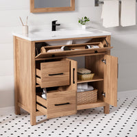 Maya 36" Freestanding Bathroom Vanity with White Ceramic Top, 3 Drawers and Cabinet Storage