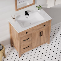 Maya 36" Freestanding Bathroom Vanity with White Ceramic Top, 3 Drawers and Cabinet Storage