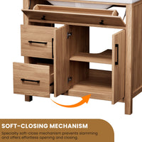 Maya 36" Freestanding Bathroom Vanity with White Ceramic Top, 3 Drawers and Cabinet Storage