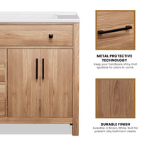 Maya 36" Freestanding Bathroom Vanity with White Ceramic Top, 3 Drawers and Cabinet Storage
