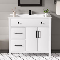 Maya 36" Freestanding Bathroom Vanity with White Ceramic Top, 3 Drawers and Cabinet Storage